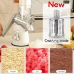 Ourokhome Rotary Cheese Grater Hand Crank, Kitchen Shredder Speed Mandolin Slicer Ice Shaver with Handle and Drum Blades for Cheese, Vegetable, Nuts, Chocolate, Potato, Carrot, 5 Blades, White - Image 4